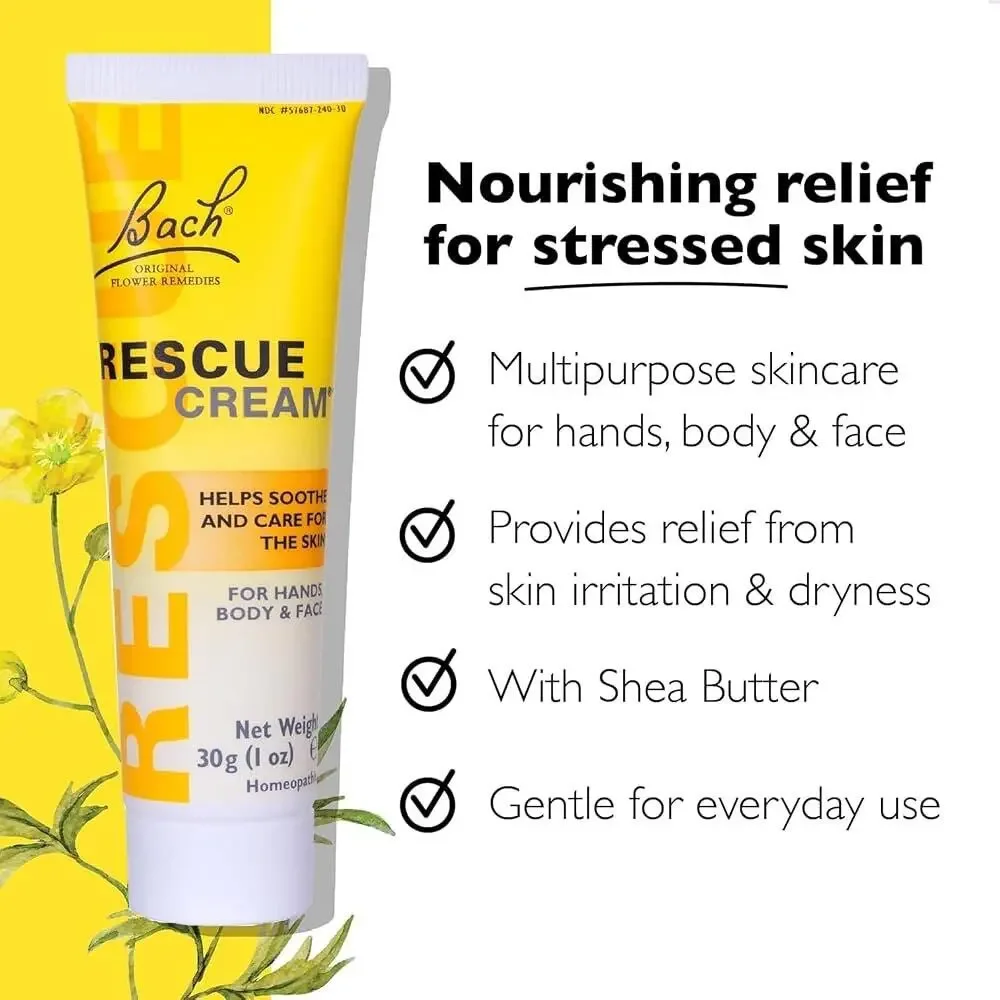 x2 Bach Flower Remedies RESCUE CREAM Hand Body Face Unscented 1oz 30g EXP 5/26